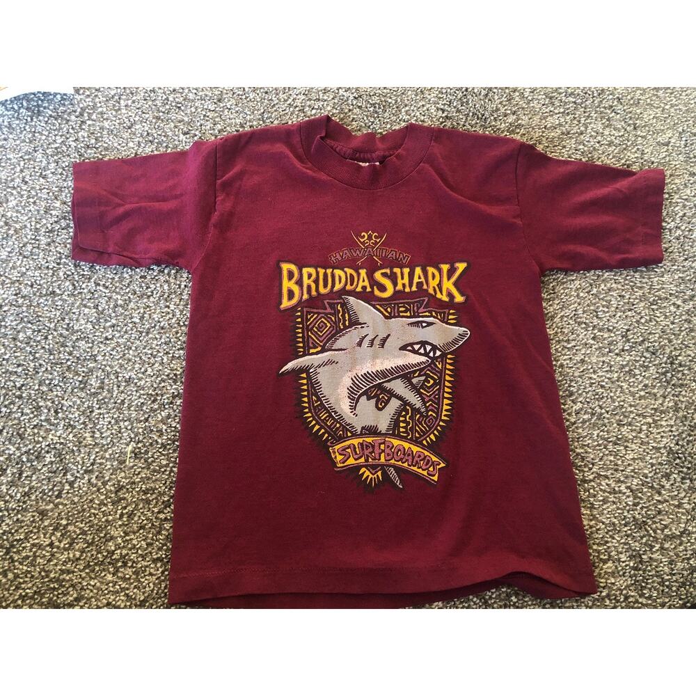 Vtg Child Small 90s Brudda Shark Hawaii Surfing T-Shirt Surf Skateboarding B1